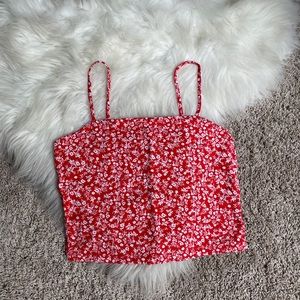 Red floral cropped tank top